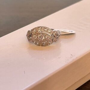 Size 6 Art Deco Inspired Silver S925 Women's 3 Stone Diamond Ring NWOT